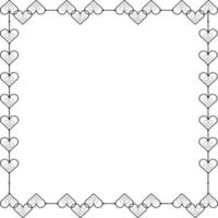 marco cuadrado de línea negra con pequeños corazones en silueta blanca para archivo de corte. ilustración vectorial para decorar logotipo, texto, boda, tarjetas de felicitación y cualquier diseño. vector