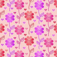 pattern with pink flowers and hearts and small dots isolated on pink. childish background vector