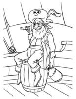 Pirate Sitting On A Barrel Coloring Page for Kids vector