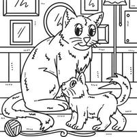 Mother Cat and Kitten Coloring Page for Kids vector