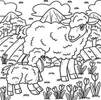 Mother Sheep and Lamb Coloring Page for Kids vector