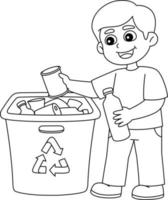 niño reciclando página para colorear aislada para niños vector
