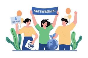 The Group Of Volunteers Raised The Banner Save Environment vector