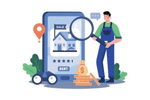 A Man Finding A House For Rent On A Mobile App vector