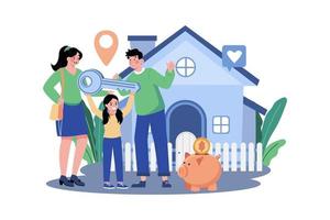 Happy Family Standing In Front Of A New House vector