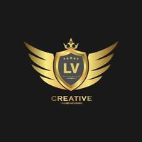 Abstract letter LV shield logo design template. Premium nominal monogram business sign. vector