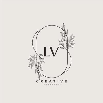 L V , Beauty vector initial logo, handwriting logo of initial signature,  wedding, fashion, jewerly, boutique, floral and botanical with creative  template for any company or business. Stock Vector