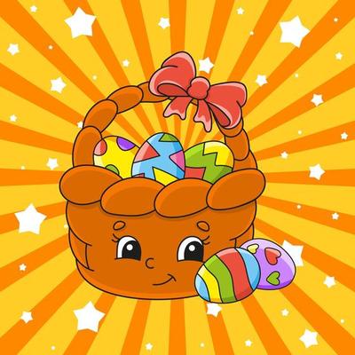 Cute cartoon character. Colorful vector illustration. Easter theme. Isolated on color background. Template for your design.