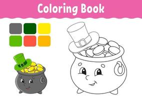 Coloring book for kids. Cheerful character. Cute cartoon style. Fantasy page for children. Black contour silhouette. Isolated on white background. Vector illustration.