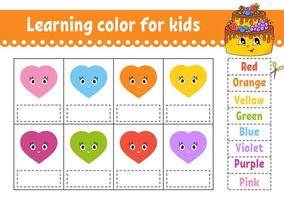 Learning color for kids. Education developing worksheet. Activity page with color pictures. Riddle for children. Funny character. cartoon style. Vector illustration.