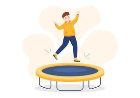 Trampoline Illustration with Youth Jumping On a Trampolines in Hand Drawn Flat Cartoon Summer Outdoor Activity Background Template vector