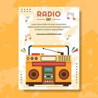 cartel del día mundial de la radio dibujos animados planos dibujados a mano ilustración de plantillas de fondo vector