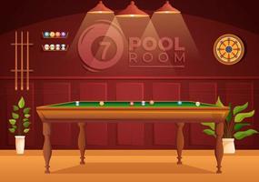 Billiards Game Illustration with Player Pool Room with Stick, Table and Billiard Balls in Sports Club in Flat Cartoon Hand Drawn Templates vector