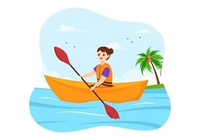 People Enjoying Rowing Illustration with Canoe and Sailing on River or Lake  in Active Water Sports Flat Cartoon Hand Drawn Template vector
