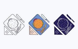 Burger and fries dish vector icon