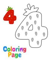 Coloring page with Number 4 for kids vector