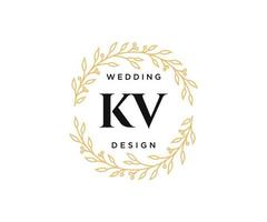 colección de logotipos de monograma de boda con letras iniciales kv, plantillas florales y minimalistas modernas dibujadas a mano para tarjetas de invitación, guardar la fecha, identidad elegante para restaurante, boutique, café en vector
