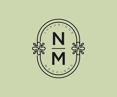 NM Initials letter Wedding monogram logos template, hand drawn modern minimalistic and floral templates for Invitation cards, Save the Date, elegant identity. vector