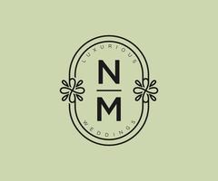 NM Initials letter Wedding monogram logos template, hand drawn modern minimalistic and floral templates for Invitation cards, Save the Date, elegant identity. vector