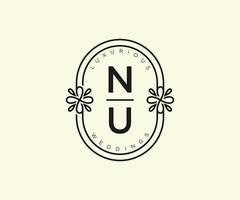 NU Initials letter Wedding monogram logos template, hand drawn modern minimalistic and floral templates for Invitation cards, Save the Date, elegant identity. vector