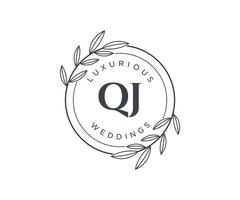 QJ Initials letter Wedding monogram logos template, hand drawn modern minimalistic and floral templates for Invitation cards, Save the Date, elegant identity. vector