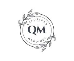 plantilla de logotipos de monograma de boda con letras iniciales qm, plantillas florales y minimalistas modernas dibujadas a mano para tarjetas de invitación, guardar la fecha, identidad elegante. vector