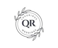 plantilla de logotipos de monograma de boda con letras iniciales qr, plantillas florales y minimalistas modernas dibujadas a mano para tarjetas de invitación, guardar la fecha, identidad elegante. vector