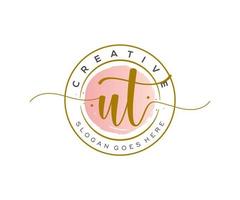 initial UT Feminine logo beauty monogram and elegant logo design, handwriting logo of initial signature, wedding, fashion, floral and botanical with creative template. vector
