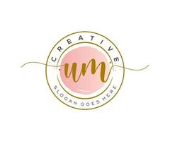 initial UM Feminine logo beauty monogram and elegant logo design, handwriting logo of initial signature, wedding, fashion, floral and botanical with creative template. vector