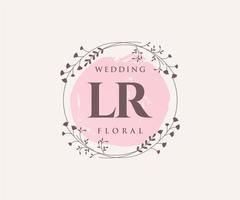 Plantilla de logotipos de monograma de boda con letras iniciales lr, plantillas florales y minimalistas modernas dibujadas a mano para tarjetas de invitación, guardar la fecha, identidad elegante. vector