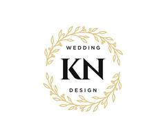 colección de logotipos de monograma de boda con letras iniciales kn, plantillas florales y minimalistas modernas dibujadas a mano para tarjetas de invitación, guardar la fecha, identidad elegante para restaurante, boutique, café en vector