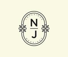 NJ Initials letter Wedding monogram logos template, hand drawn modern minimalistic and floral templates for Invitation cards, Save the Date, elegant identity. vector
