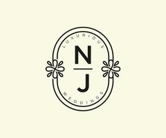 NJ Initials letter Wedding monogram logos template, hand drawn modern minimalistic and floral templates for Invitation cards, Save the Date, elegant identity. vector