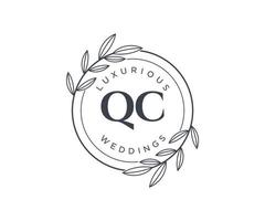 QC Initials letter Wedding monogram logos template, hand drawn modern minimalistic and floral templates for Invitation cards, Save the Date, elegant identity. vector