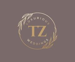 plantilla de logotipos de monograma de boda con letras iniciales tz, plantillas florales y minimalistas modernas dibujadas a mano para tarjetas de invitación, guardar la fecha, identidad elegante. vector