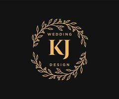 colección de logotipos de monograma de boda con letras iniciales kj, plantillas florales y minimalistas modernas dibujadas a mano para tarjetas de invitación, guardar la fecha, identidad elegante para restaurante, boutique, café en vector