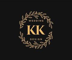 colección de logotipos de monograma de boda con letras iniciales kk, plantillas florales y minimalistas modernas dibujadas a mano para tarjetas de invitación, guardar la fecha, identidad elegante para restaurante, boutique, café en vector