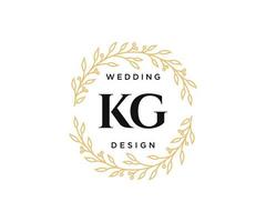 Colección de logotipos de monograma de boda con letras iniciales kg, plantillas florales y minimalistas modernas dibujadas a mano para tarjetas de invitación, guardar la fecha, identidad elegante para restaurante, boutique, café en vector