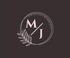 plantilla de logotipos de monograma de boda con letras iniciales mj, plantillas florales y minimalistas modernas dibujadas a mano para tarjetas de invitación, guardar la fecha, identidad elegante. vector