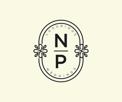 NP Initials letter Wedding monogram logos template, hand drawn modern minimalistic and floral templates for Invitation cards, Save the Date, elegant identity. vector