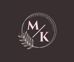 plantilla de logotipos de monograma de boda con letras iniciales mk, plantillas florales y minimalistas modernas dibujadas a mano para tarjetas de invitación, guardar la fecha, identidad elegante. vector