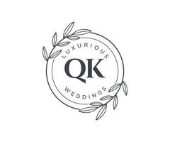 QK Initials letter Wedding monogram logos template, hand drawn modern minimalistic and floral templates for Invitation cards, Save the Date, elegant identity. vector