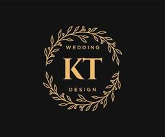 colección de logotipos de monograma de boda con letras iniciales kt, plantillas florales y minimalistas modernas dibujadas a mano para tarjetas de invitación, guardar la fecha, identidad elegante para restaurante, boutique, café en vector