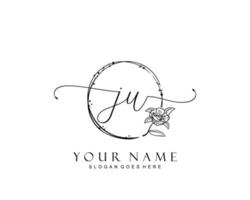 Initial JU beauty monogram and elegant logo design, handwriting logo of initial signature, wedding, fashion, floral and botanical with creative template. vector