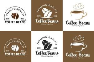 diseño de logotipo de bebida de grano de café en ilustración de vector de color marrón