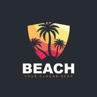 Coconut Tree Logo With Beach Atmosphere, Beach Plant Vector, Sunset View Design vector