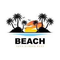 Coconut Tree Logo With Beach Atmosphere, Beach Plant Vector, Sunset View Design vector