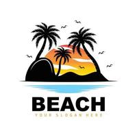 Coconut Tree Logo With Beach Atmosphere, Beach Plant Vector, Sunset View Design vector