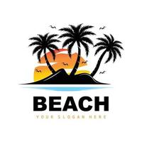 Coconut Tree Logo With Beach Atmosphere, Beach Plant Vector, Sunset View Design vector