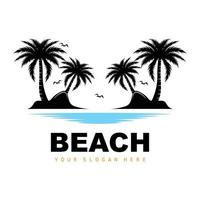 Coconut Tree Logo With Beach Atmosphere, Beach Plant Vector, Sunset View Design vector